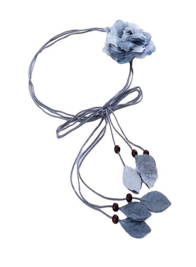 Idopy Women`s Bohemia Wedding Floral Artificial Flower Belt For Dress Sash With Braid Rope Grey - Image 1